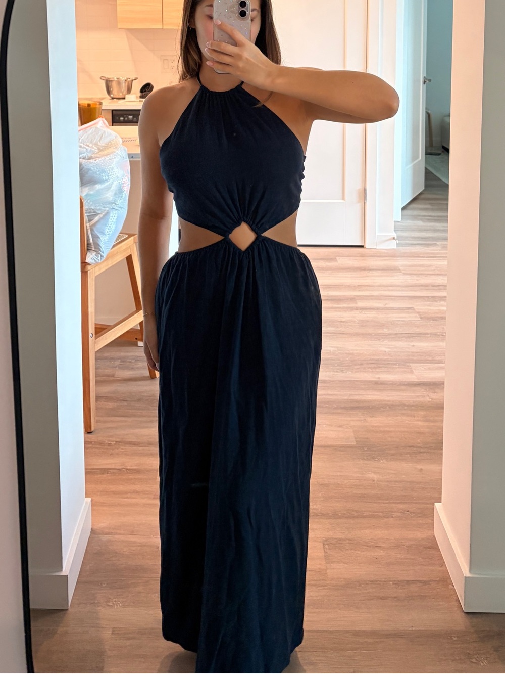 blue triangle cut out dress